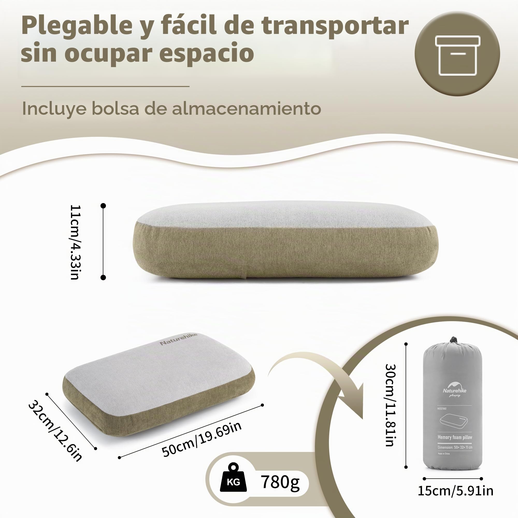 Naturehike Almohada CóModa De Espuma ViscoeláStica para El Cuello, Antibacteriana, Ayuda para Dormir, Antideslizante, Funda Lavable, NúCleo ExtraíBle, CojíN Cervical De Viaje, Almohada para AvióN