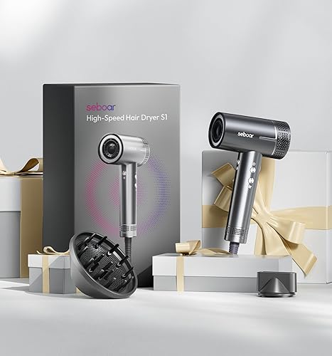 Miniatura 7 de Secador de pelo iónico de alta velocidad con difusor, pantalla LCD profesional con control térmico, secado rápido de 1500 W, secador de pelo