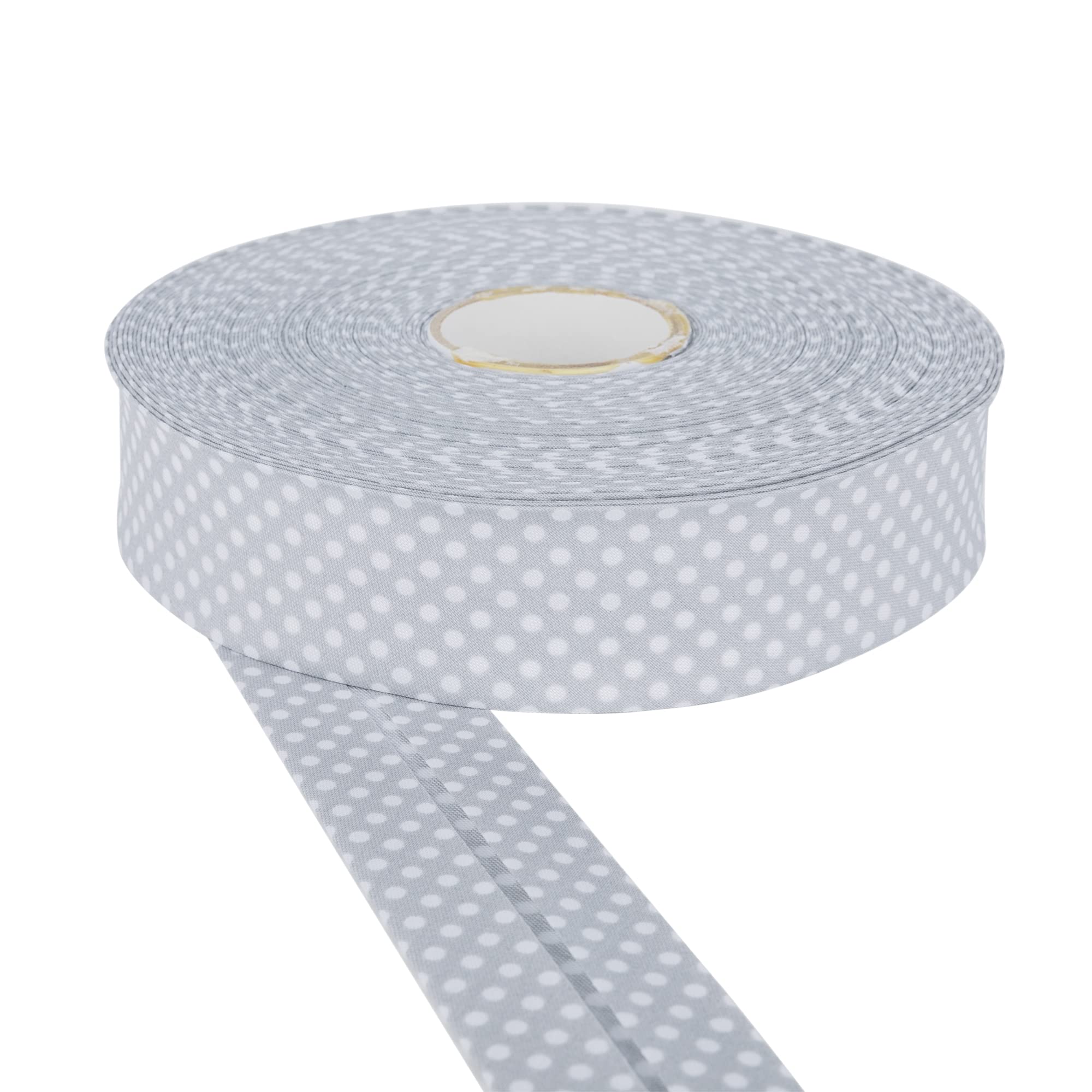 DFL 30mm Polka Dot Cotton Twill Bias Binding Tape – Double Fold – Edging for Sewing, Bunting, Quilting, Crafts & Garment Finishing – Available in 5m & 25m (Grey, 5 Metre)