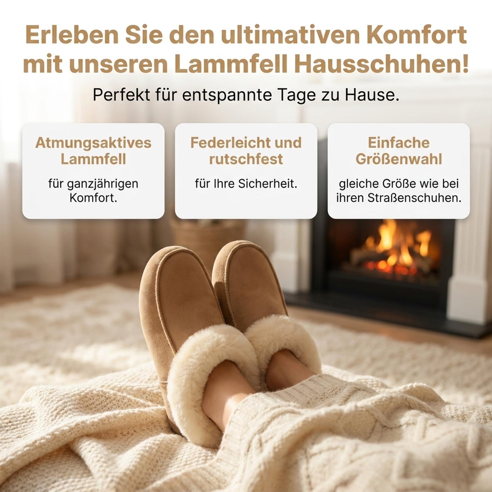 Hausschuh aus Lammfell Ledersohle Hüttenschuh Hüttenpatschen Damen Herren Unisex Winter-Sommer Hausschuhe Naturprodukt atmungsaktiv