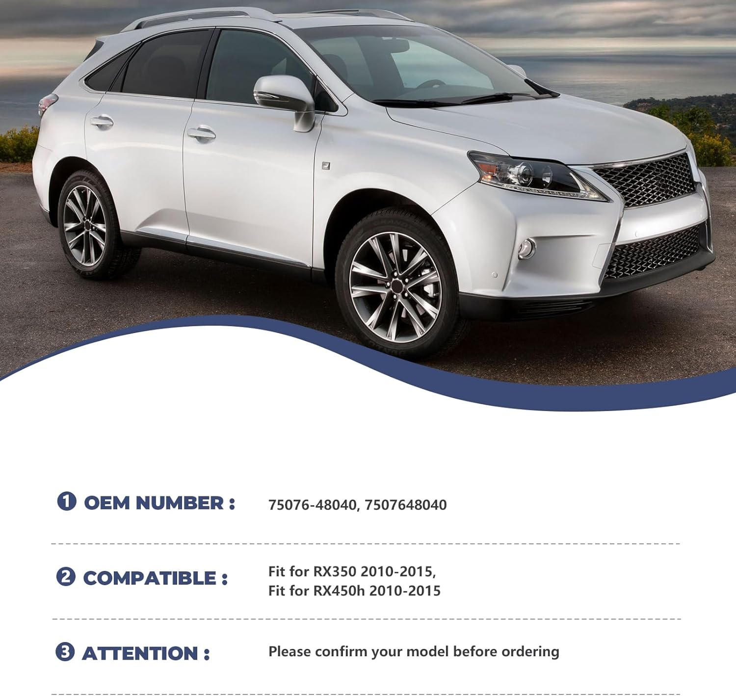 Rear Driver Side Door Lower Molding Trim for RX350 RX450h 2010-2015 Replace 75076-48040 7507648040