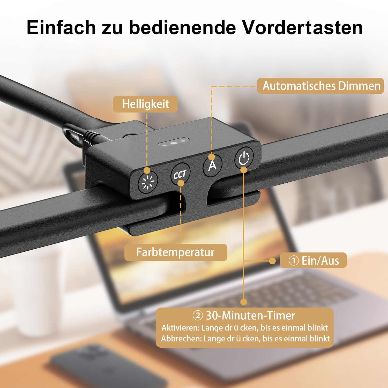 KableRika Lámpara de Escritorio LED Doble Cabeza 24W 80cm Negra | 1200 Lúmenes, Brazo Flexible con Pinza, 4 Temperaturas y 4 Niveles de Luminosidad, Protección Ocular, Teletrabajo y Pantallas