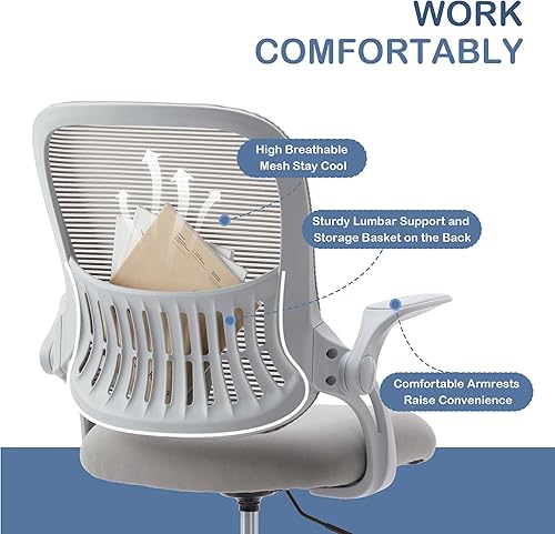 Miniatura 7 de Silla ergonómica de escritorio para oficina, silla de malla cómoda para computadora con reposabrazos abatibles y soporte lumbar ajustable, silla