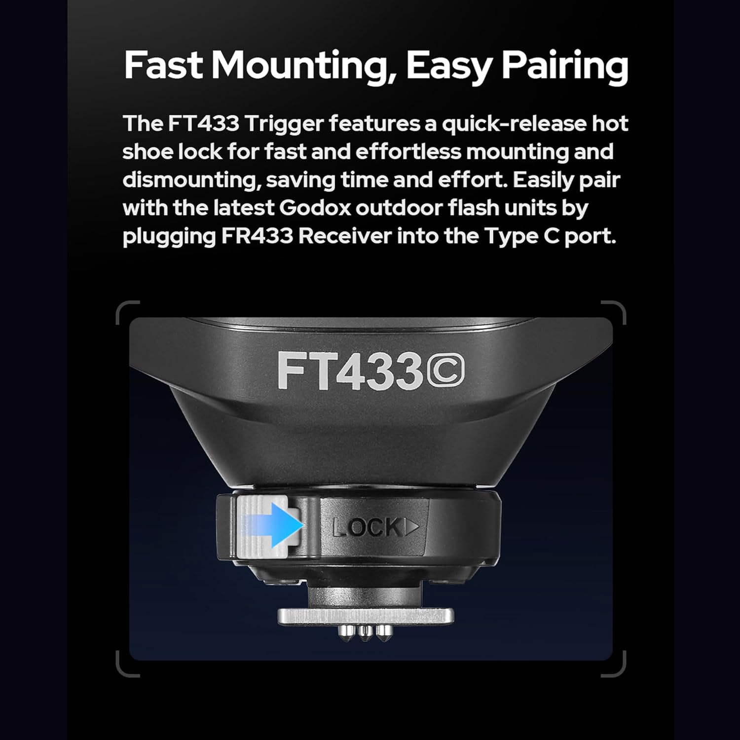 GODOX FT433-S HSS TTL Wireless Flash Trigger for Sony Camera,433 MHz Signal Control,TCM Switch,Hot Shoe,Single-Contact, Rapid-Fire