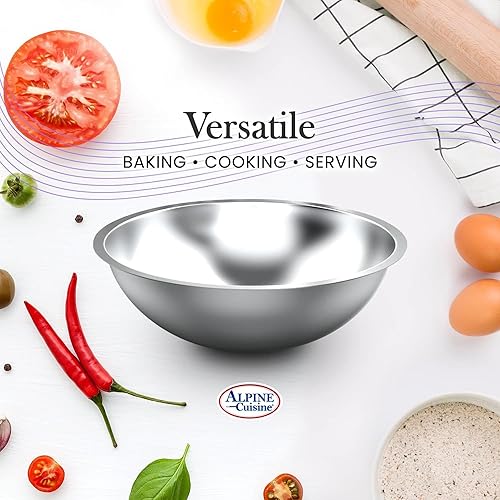 Miniatura 5 de Alpine Cuisine Tazón de acero inoxidable de 12 cuartos de galón  Preparación duradera y ensaladera para hornear, preparar alimentos y tirar  Acabado