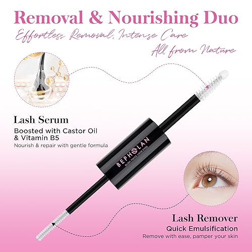 Vista 2 de BEPHOLAN Removedor de pegamento para pestañas y suero esencial para pestañas, eliminación de adhesivo de unión y sellado, aceite de ricino orgánico