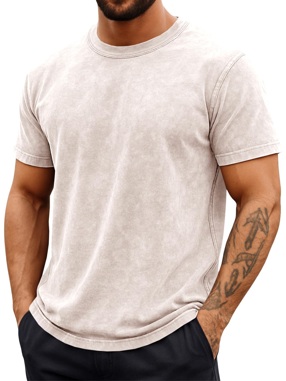 Runcati Męski T-shirt z krótkim rękawem, okrągły dekolt, bawełna, na lato, do noszenia na co dzień, krój regularny, styl vintage, modny