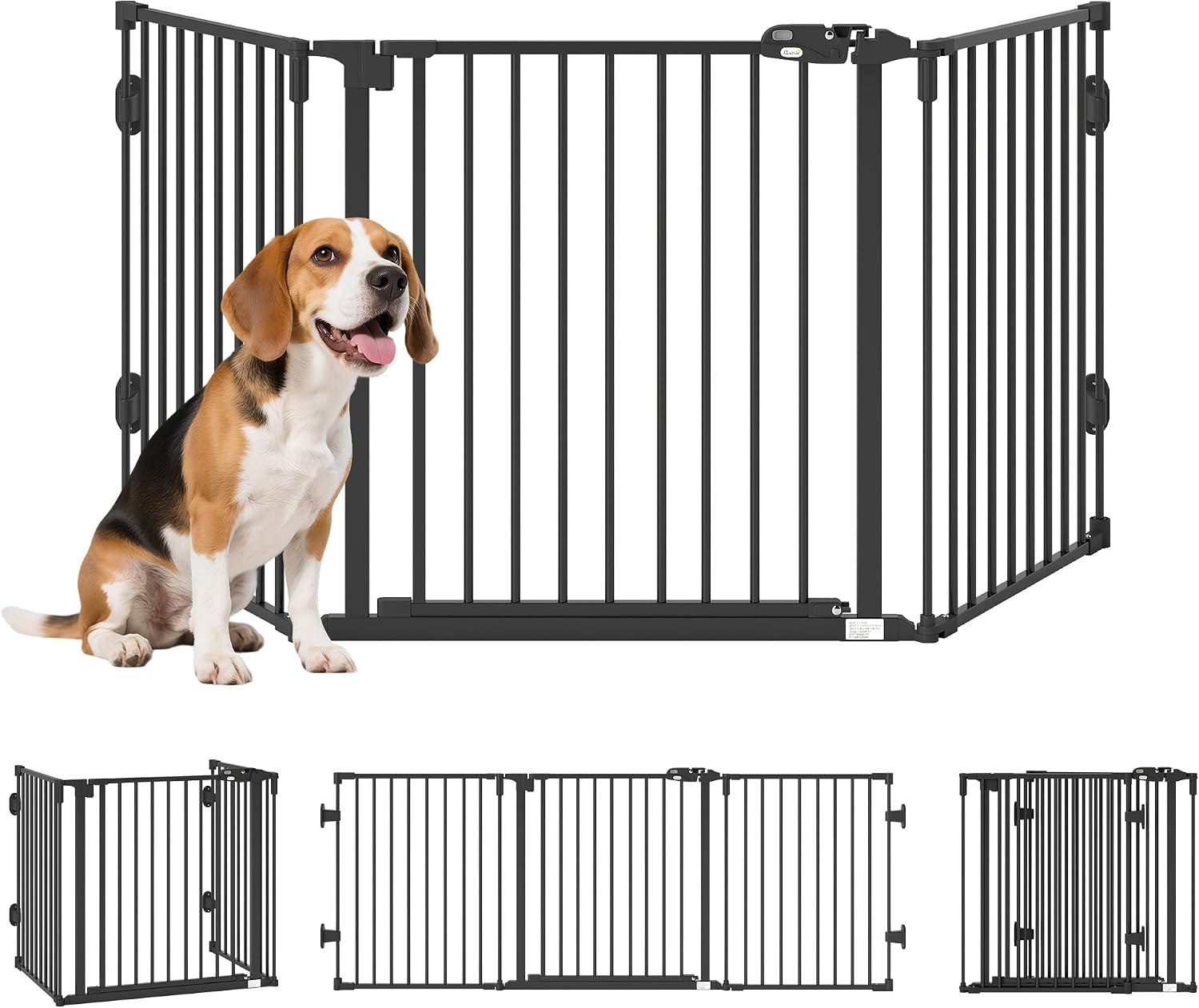 PawHut Hondenhekje Deurhek Hondenhek Hoek Verstelbare Vouwconfiguratie Poort met automatisch sluitende deur 3 panelen wit 202,5 x 76 cm