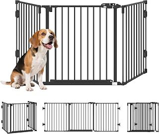 PawHut Hondenhekje Deurhek Hondenhek Hoek Verstelbare Vouwconfiguratie Poort met automatisch sluitende deur 3 panelen wit 202,5 x 76 cm