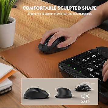 Wireless Keyboard and Mouse Combo, EAYBLLY Wave Keys Wireless Ergonomic Keyboard with Cushioned Wrist Rest, Phone Holder, 2.4GHz Silent Cordless Mouse Set for Computer, Laptop, PC, Windows