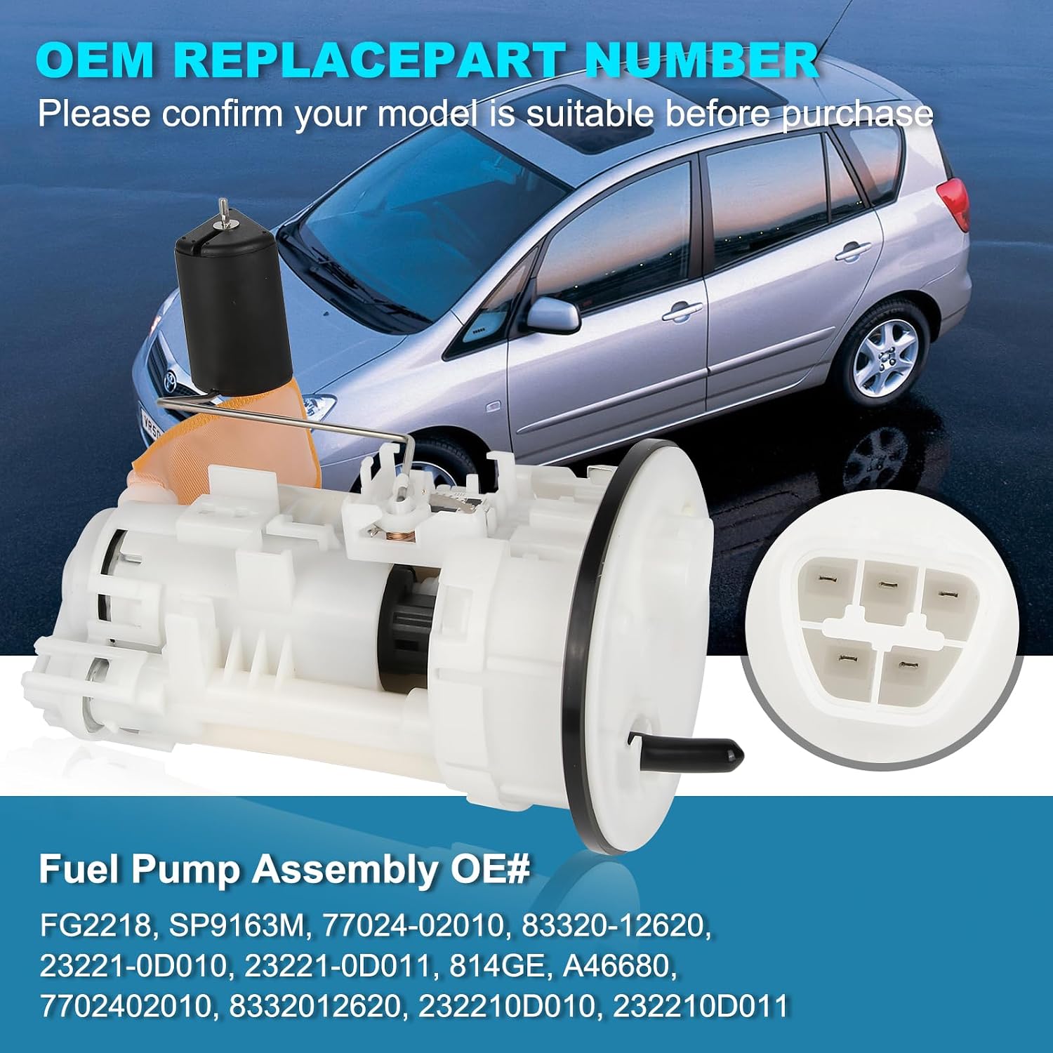 OTO-K Electric Fuel Pump Module Assembly Compatible with Toyota Corolla & Chevy Prizm 1998 1999 2000 2001 2002, L4 1.8L, Gas, Replace# FG2218, SP9163M, 77024-02010, 83320-12620, 23221-0D010