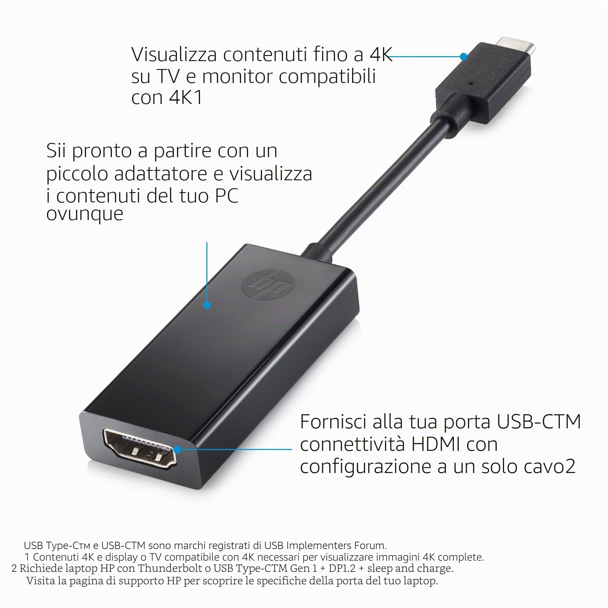 Adattatore USB C Maschio A HDMI Femmina 4K@60Hz – 10 Gbps, Audio/video, Per Laptop, Telefono, Monitor E TV - 4