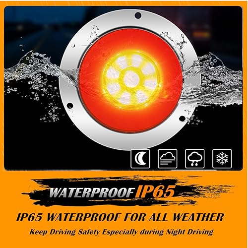 Miniatura 2 de Ourbest Luces traseras LED para remolque, 4 pulgadas, 24 luces LED de freno de marcha atrás, luces de freno de doble color para caravana,