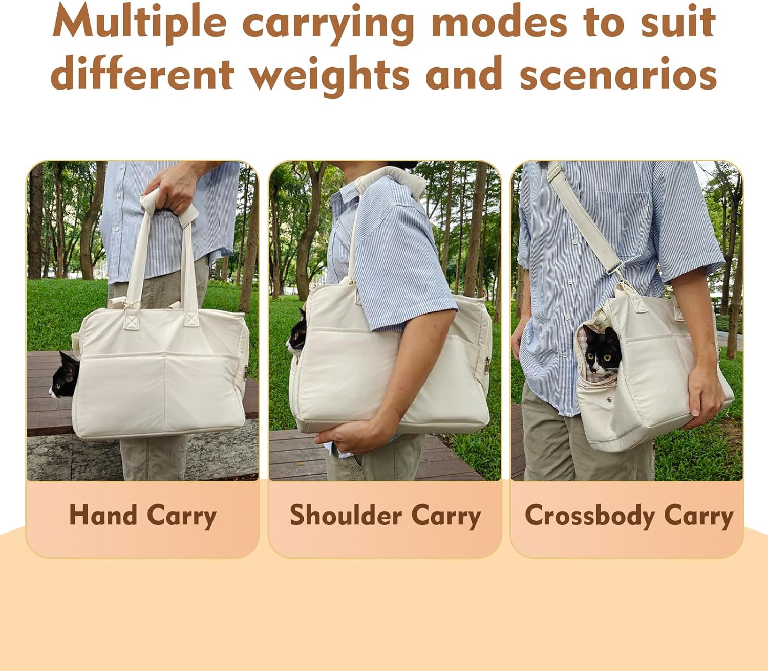 Dog Purse Carrier for Small Dogs Cats Puppies 17 lb Max, Breathable Mesh & Comfortable Strap, Dog Purse Carrier with 6 Pockets & Safety Leash Clip (Cream Color)