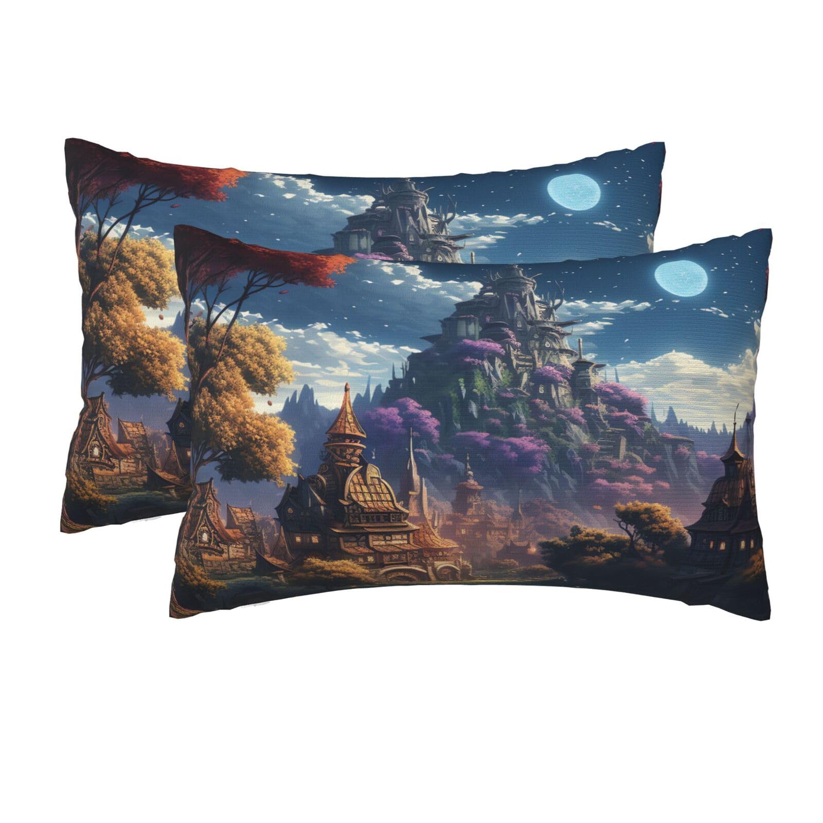 2 Pack Queen Size Pillow Cases for Hair and Skin Soft Breathable Pillow Case Covers with Hidden Zipper Fantasy Town Pillowcase 20x30 Inches Pillow Cover for Sleeping Gift