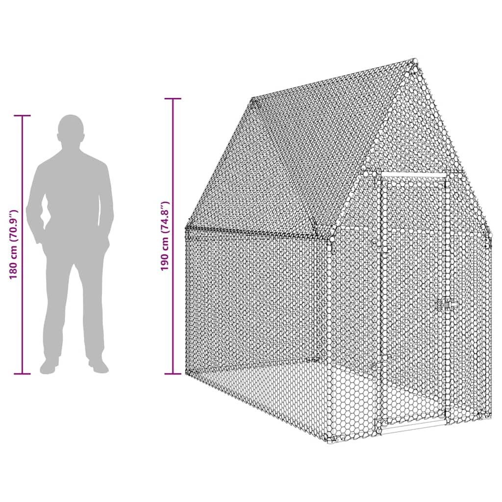 Cage pour poules argenté 200x100x190 cm acier galvanisé