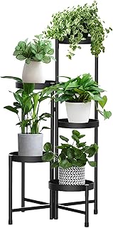 Ymcud 5-Tier Foldable Metal Plant Stand, Rustproof Corner Flowerpot Holder for Indoor/Outdoor, Tall Display Shelf for Multiple Plants, Ideal for Living Room, Balcony, Garden, Patio