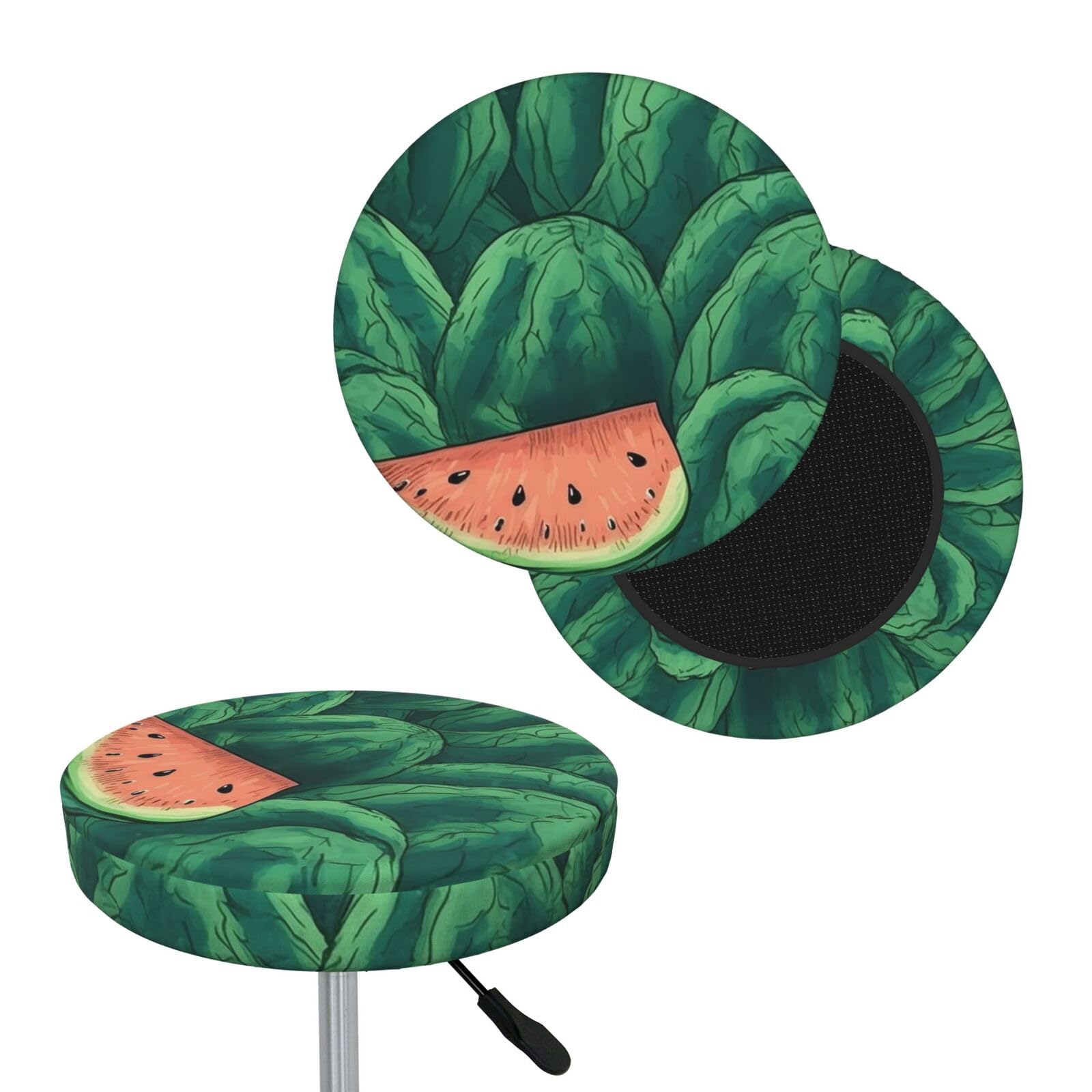 NONHAI Green Watermelon Pattern Bar Stool Cover Round Elastic Stool Cushion Covers Dustproof Bar Chair Cover Washable Stool Cushion Slipcover Stretch Stool Seat Covers for 12-14 Inch Chair