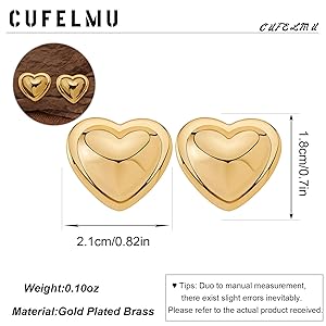 CUFELMU Gold Geometric Stud Earrings Chunky Statement Earrings for Women Irregular Crumpled Square Half-ball Triangle Heart Stud Earrings Jewelry Gifts