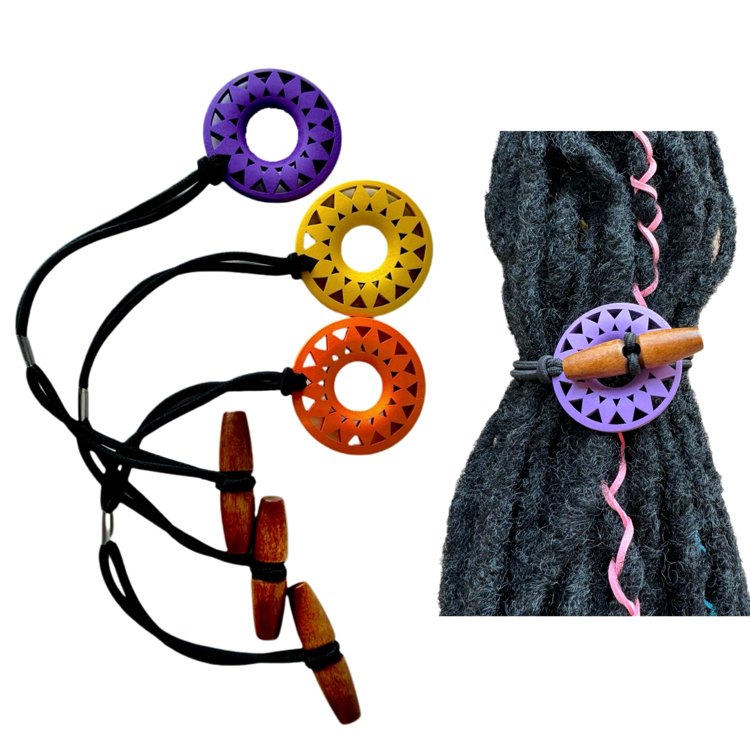 Nutty Natte 3 adet geçiş ahşap oyma saç kravat Dreadlock aksesuarları ekstra uzun elastik lastik bant gömülü at kuyruğu tutucular Loc saç aksesuarları uzun dehşet bantları kadın erkek kalın kıvırcık saç (Argyle)