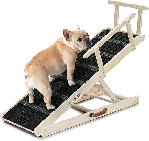 Miniatura 8 de Rampa para perros para cama, rampa plegable para perros pequeños a grandes para sofá, 6 alturas ajustables de 12 a 24 pulgadas, escaleras con