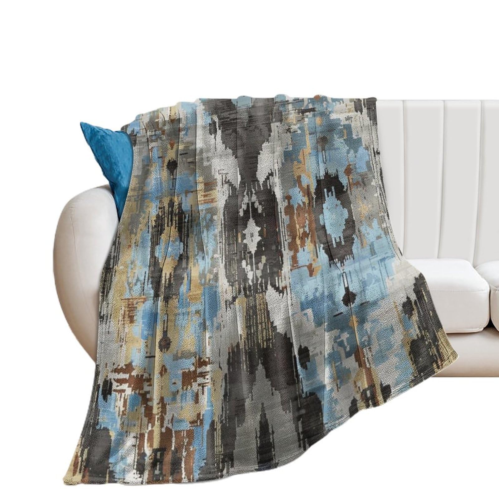 DreamAutumn Flannel Fleece Plush Throw Blanket Blue Gray Abstract Ikat Throws Super Soft Fuzzy Cozy Blanket for Couch Sofa Bed Chair Car, Microfiber Lightweight Warm Air Conditioning Blanket 40x50in — image 1