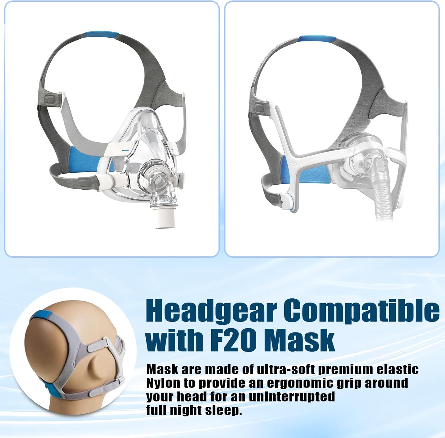 F20 Full Face Replacement Headgear for ResMed AirFit/AirTouch Head Strap, Headgear Replacement Straps for ResMed Airfit F20 Full Face Mask - Large, Blue (1 Pack) - Image 2