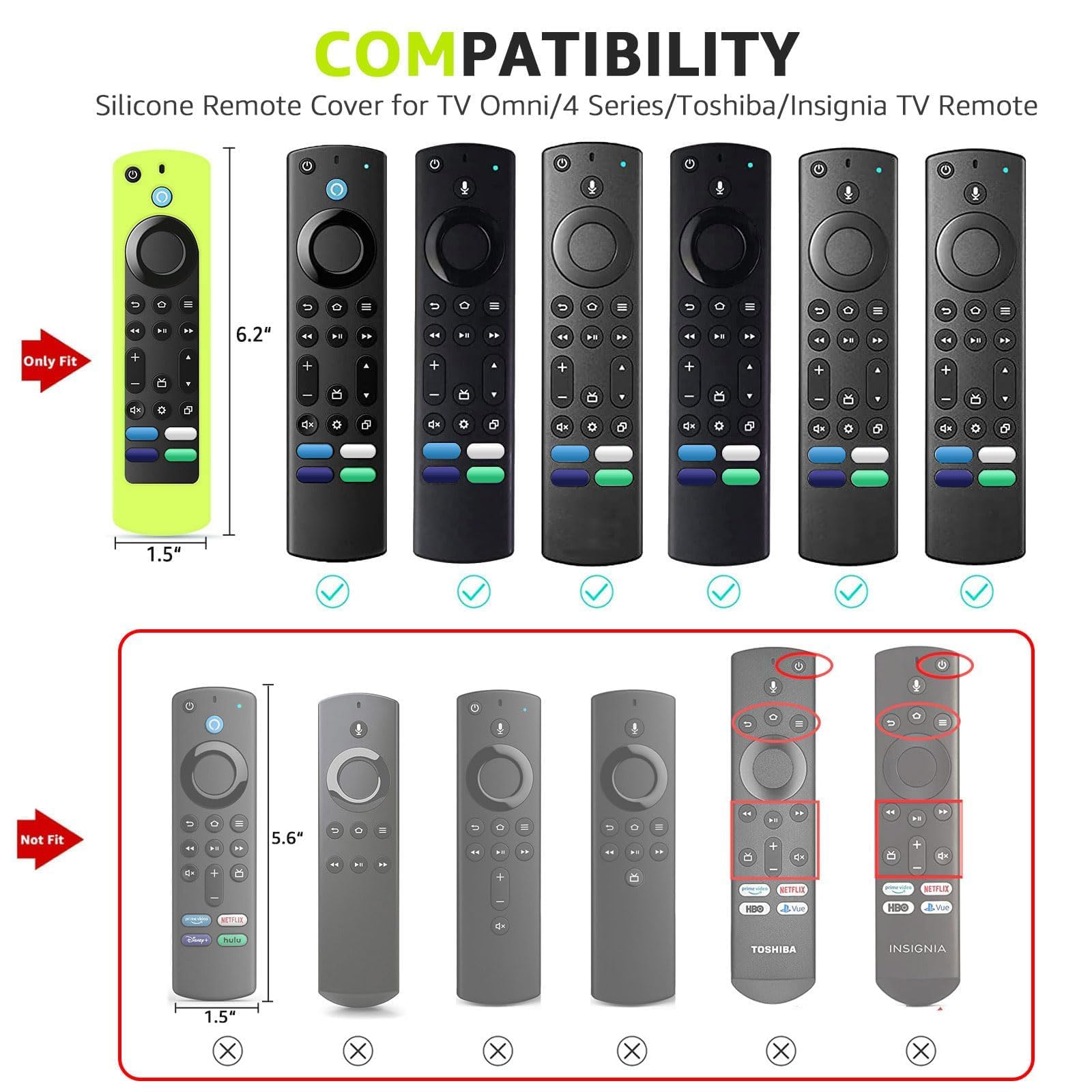 Confezione da 2 cover di ricambio compatibili con telecomando Toshiba e Insignia Fire TV, custodia in silicone che si illumina al buio per CTRC1US21 NS-RCFNA-21 (giallo brillante e rosso rosa)