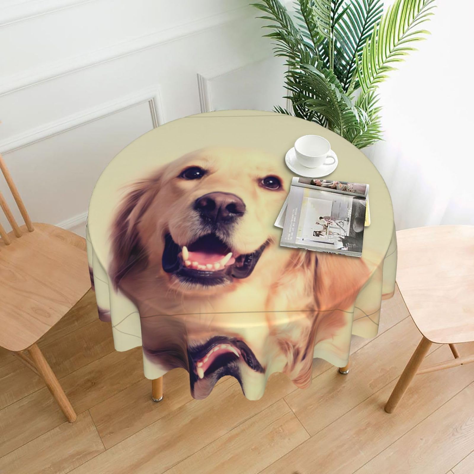 hhxvcv Lovely Golden Retriever Dog Round Tablecloth – Dining Table Cover