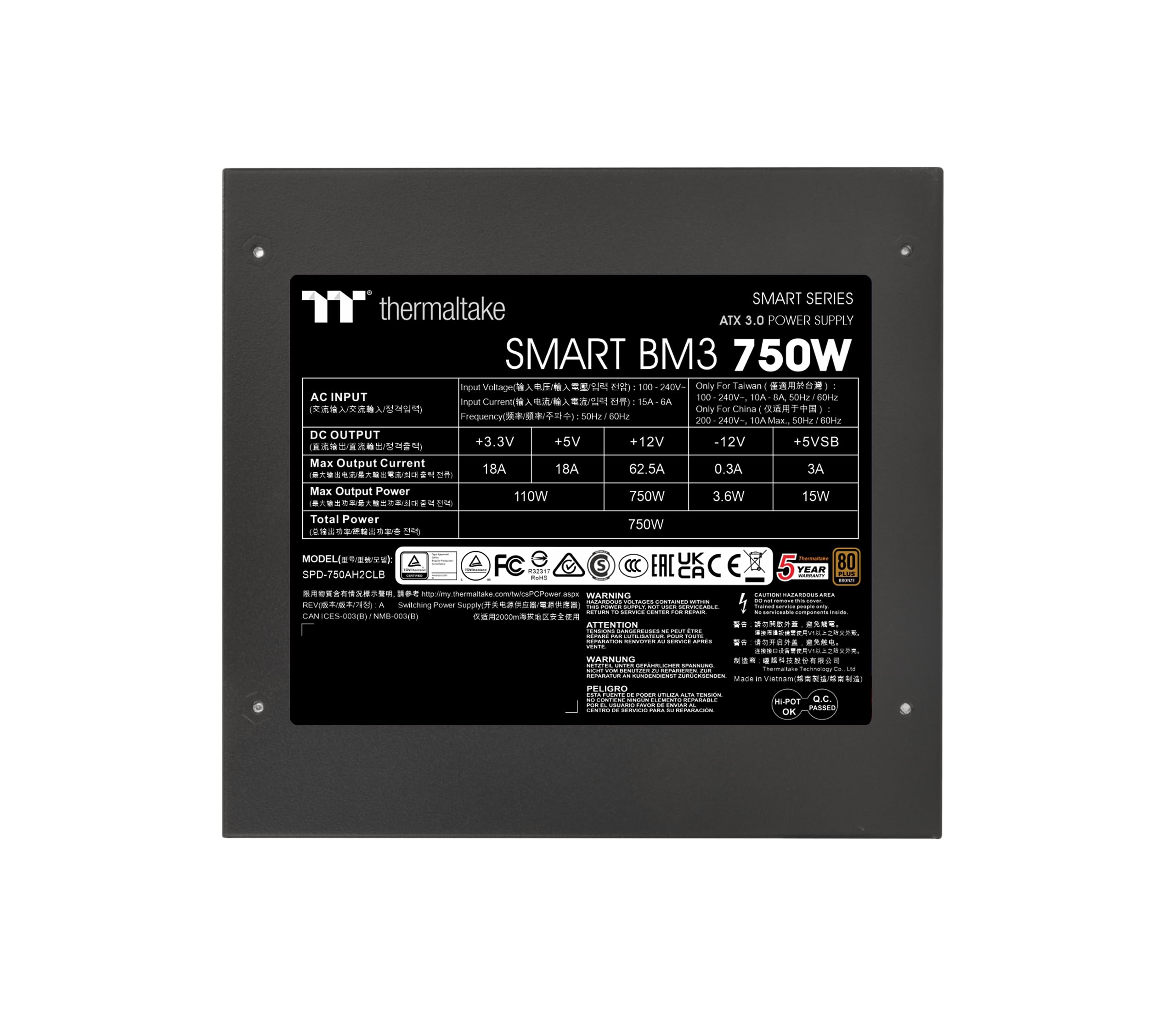 Thermaltake | Smart BM3 Bronze 750W | ATX Netzteil | ATX 3.0 | PCIe Gen 5.0 | 80 Plus Bronze | sehr leise | Smart Zero Fan | 12VHPWR | semimodular | 5 Jahre Garantie