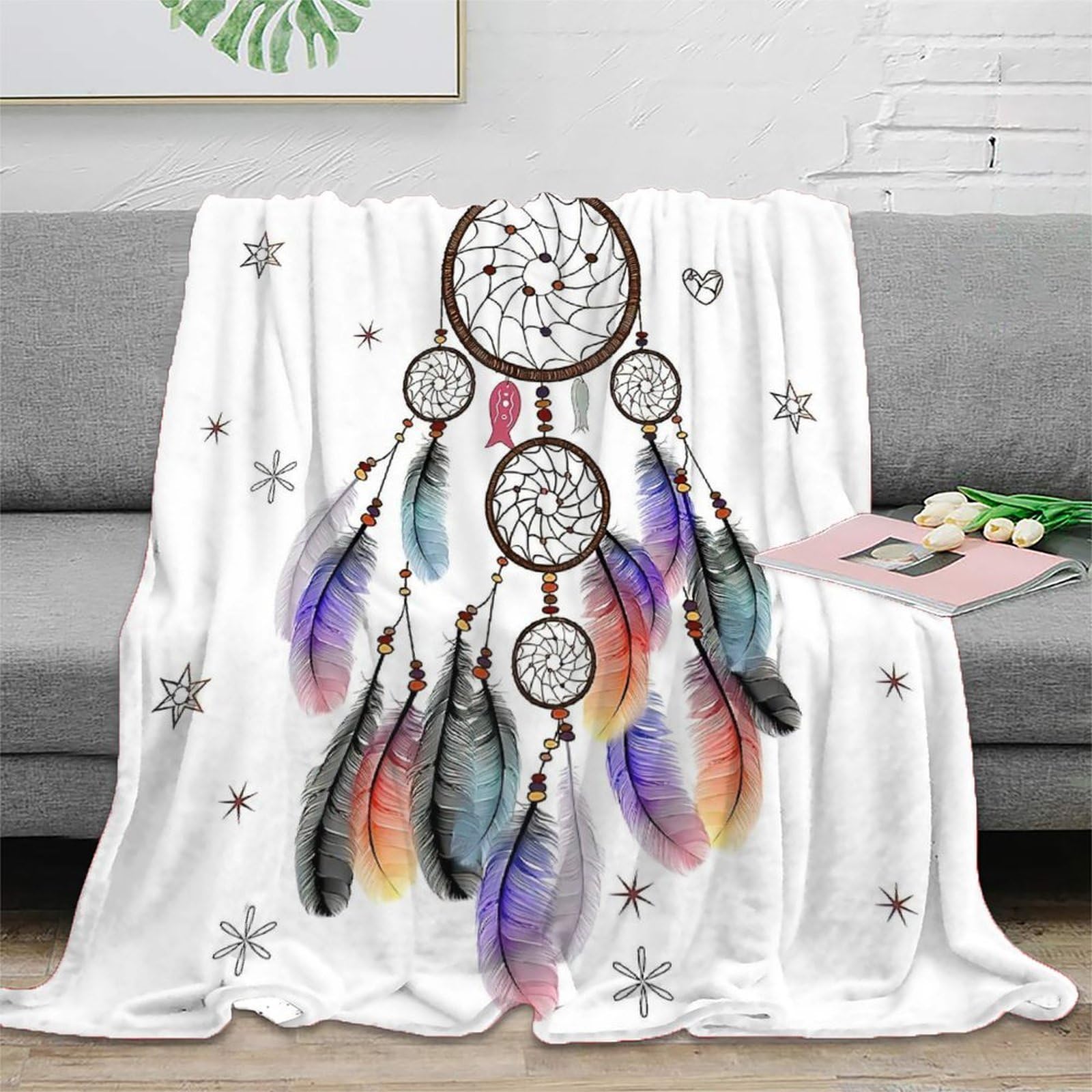 Weiche 3D Druck Traumfänger Decke Mikrofaser Wohnkultur Traumfänger Sofadecke für Erwachsene Schlafzimmer 80×90(200x230cm)