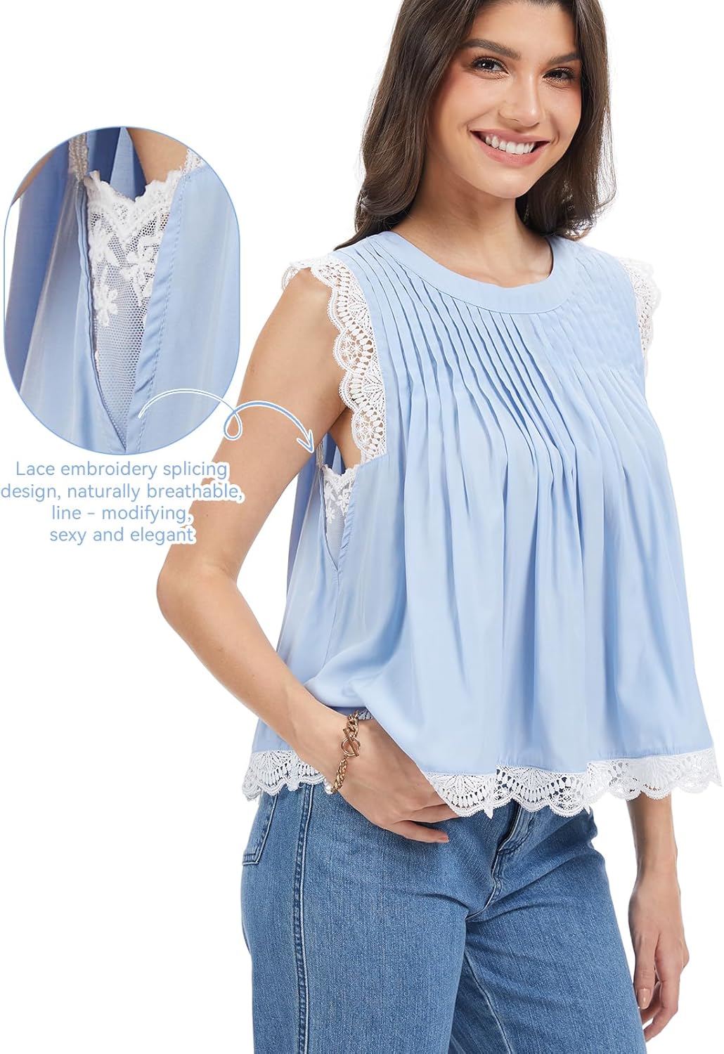 Womens 2026 Summer Peplum Top Sleeveless Ruffled Lace Trim Round Neck Y2K Babydoll Going Out Tops - Image 5
