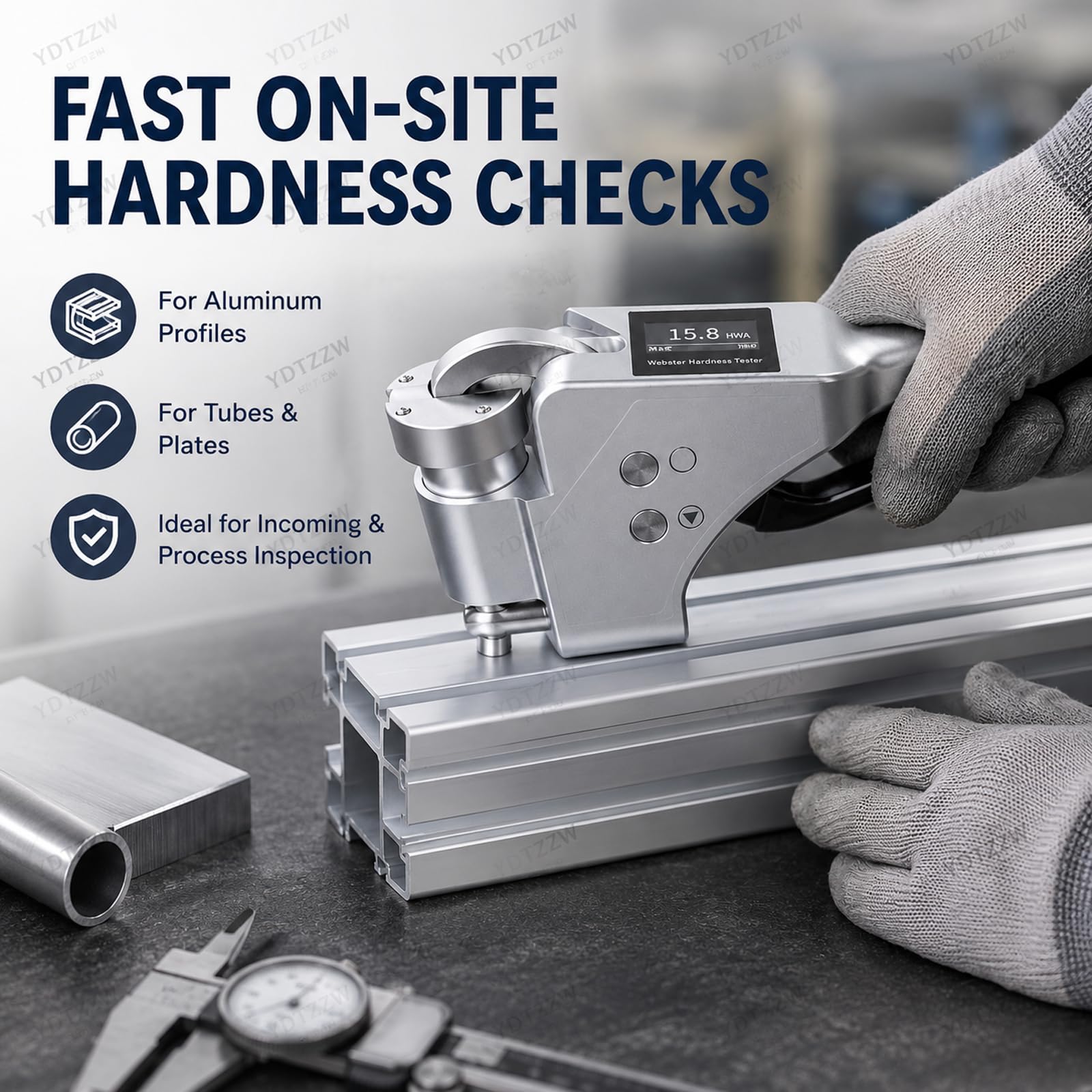 Durómetro Digital Webster, medición portátil de la dureza del Aluminio, Rango de 0 a 20 HWA, Espesor de 0,6 a 8 mm, resolución de 0,1 HWA, precisión de ±0,5 HWA, para perfiles, láminas y Tubos