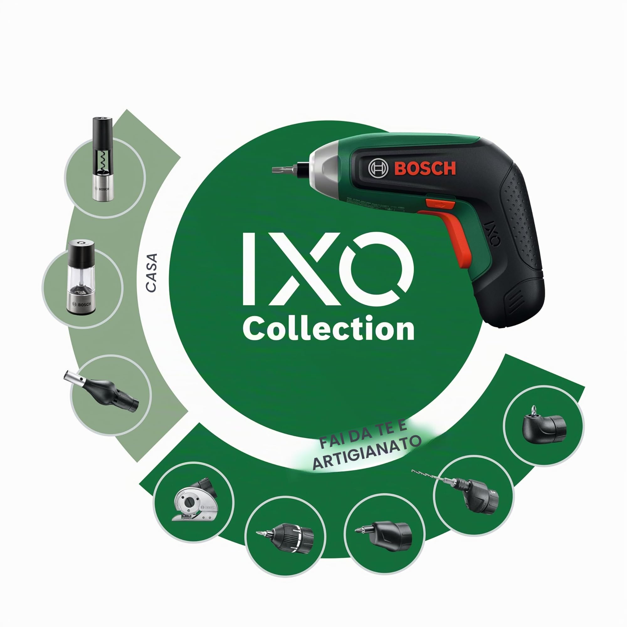 Bosch IXO8 Cacciavite a batteria (incl. adattatori angolare ed eccentrico, set di 10 bit e batteria, in scatola di stoccaggio)