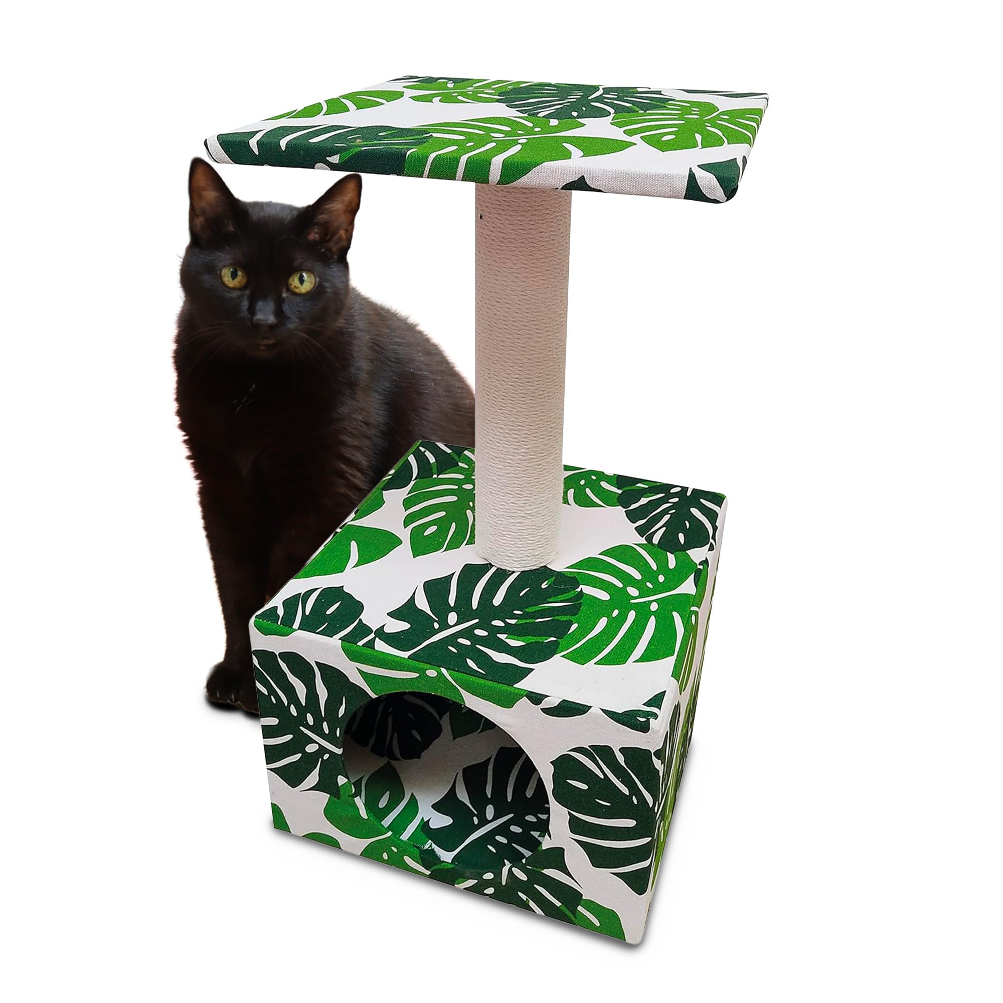Croci Green Leaves - Tiragraffi Alto a Colonna 55 cm con Cuccia, per Gatti Adulti Grandi e Piccoli, Tiragraffi graffiatoio ad Albero, Giochi per Gli Animali, Gioco calmante per Gatti