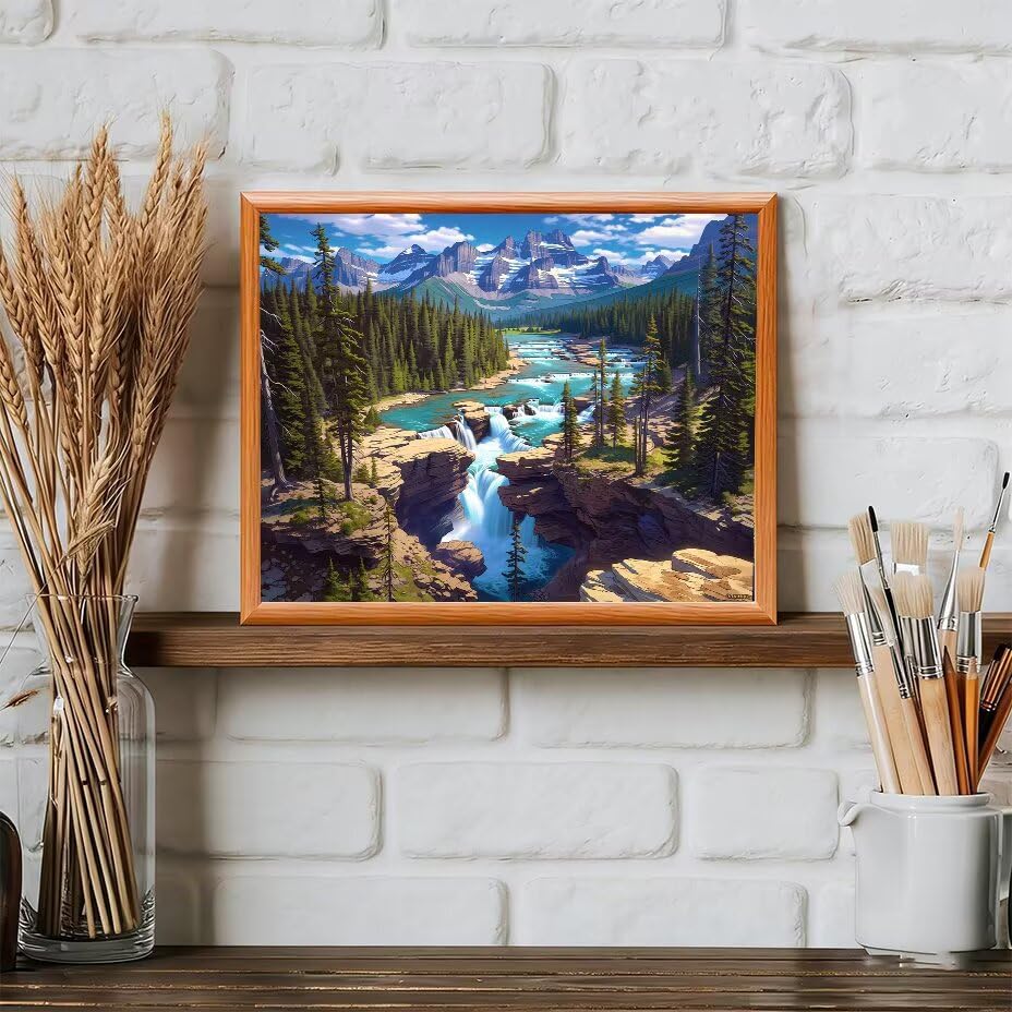 Pintura por numeros adultos para decorar el salon con un paisaje de bosque DIY 3