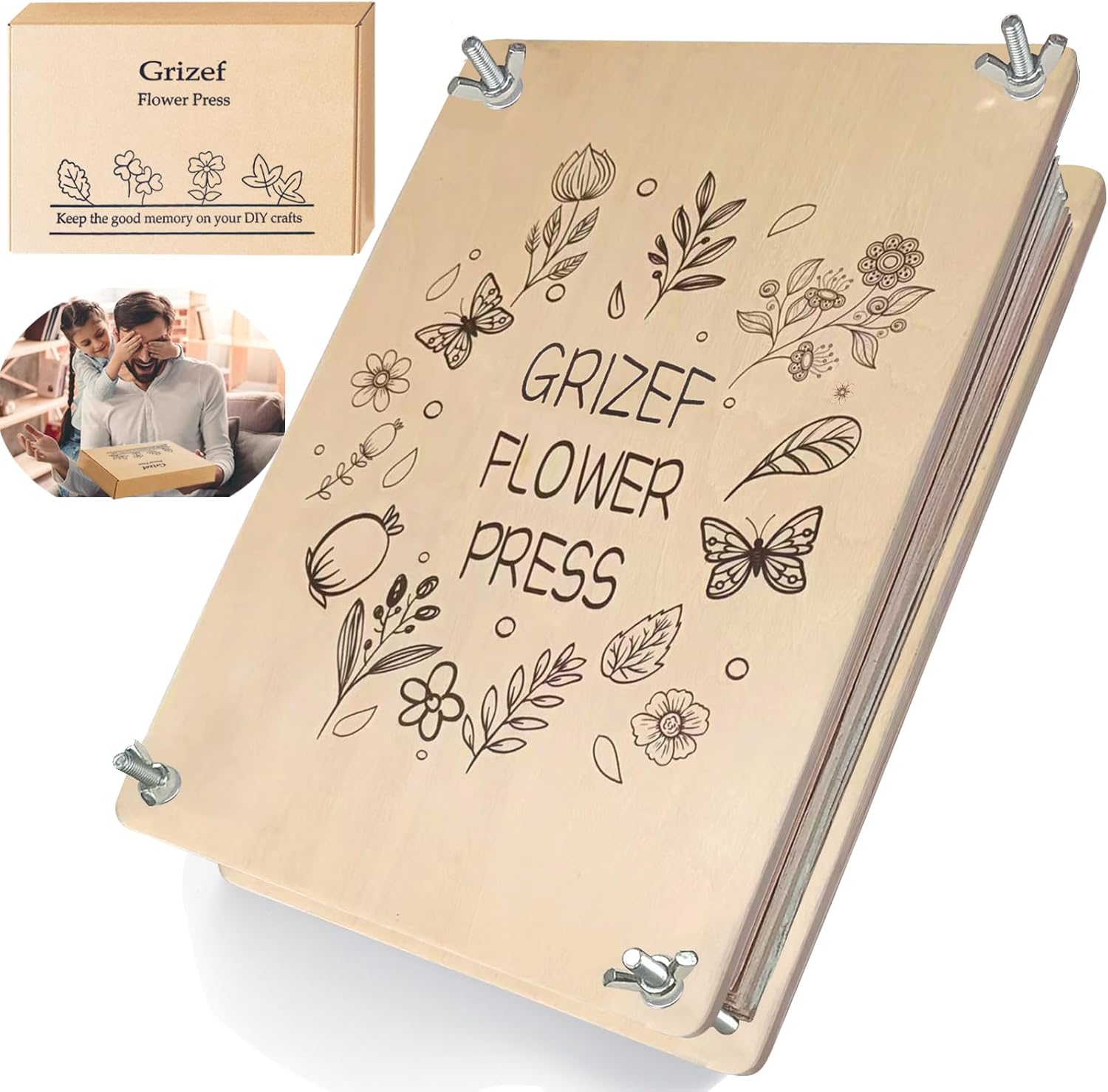 Grizef Large Wooden Flower Press, 10 Layers 30 x 21cm Flower Press Kit for Adult for Who Loves
