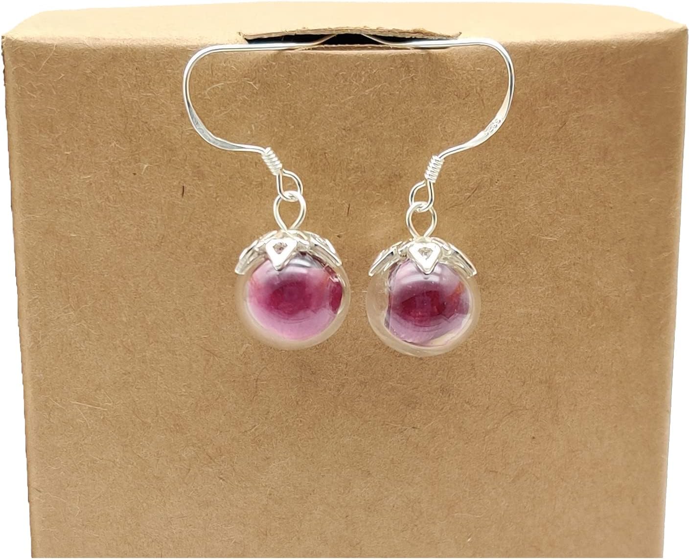 Red Rose Real Flower Glass Ball 925 Sterling Silver Jewelry Sets Necklace Earrings for Women Handmade