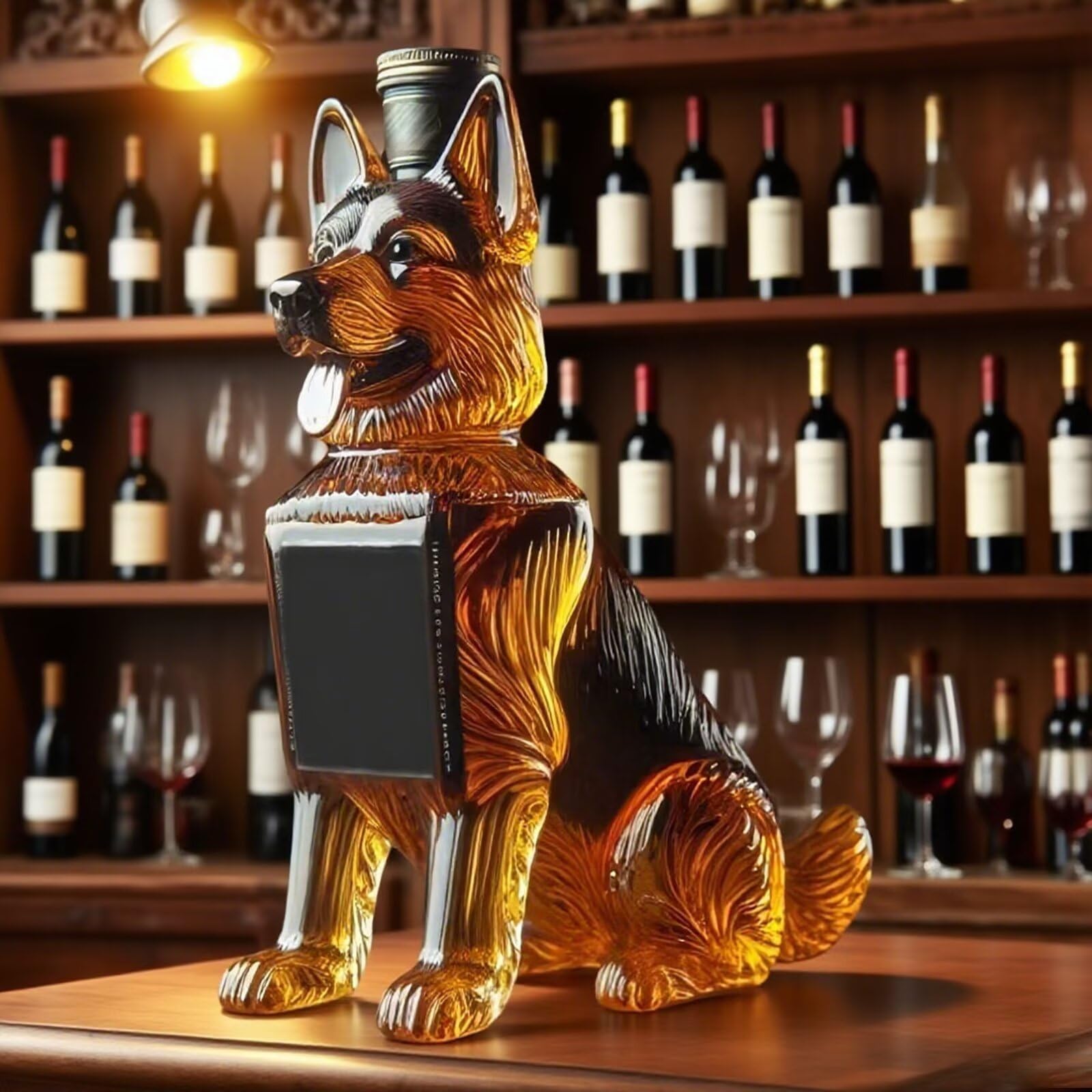 300ML Decantador Whisky Arte Escultura - Decantador De Whisky De Cristal 3D Con Diseño Novedoso, Botella De Whisky Con Forma De Pastor Alemán, Botellas Vacías Con Temática Animal