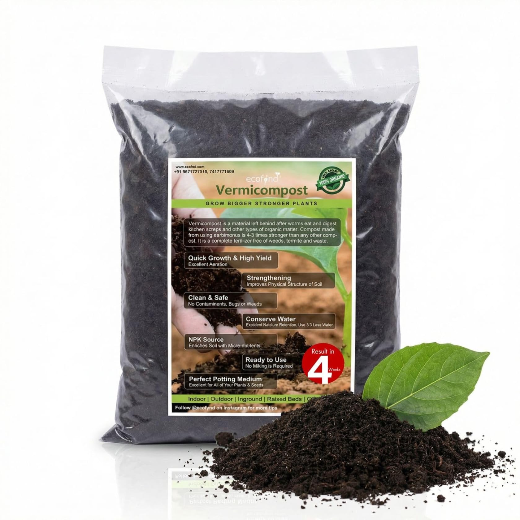 ecofynd 100% Organic Vermicompost Fertilizer Manure for Plants | Natural Organic Nutrient Rich Plant Food | Fine Quality for Home Garden Patio Balcony Gardening, 5 kg-image-33