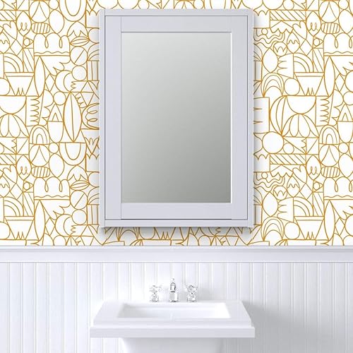 Miniatura 9 de Spoonflower Removable Wallpaper 12ft x 2ft - Vintage Yellow Circles Modern Geometric Abstract Art Custom Pre-Pasted Wallpaper