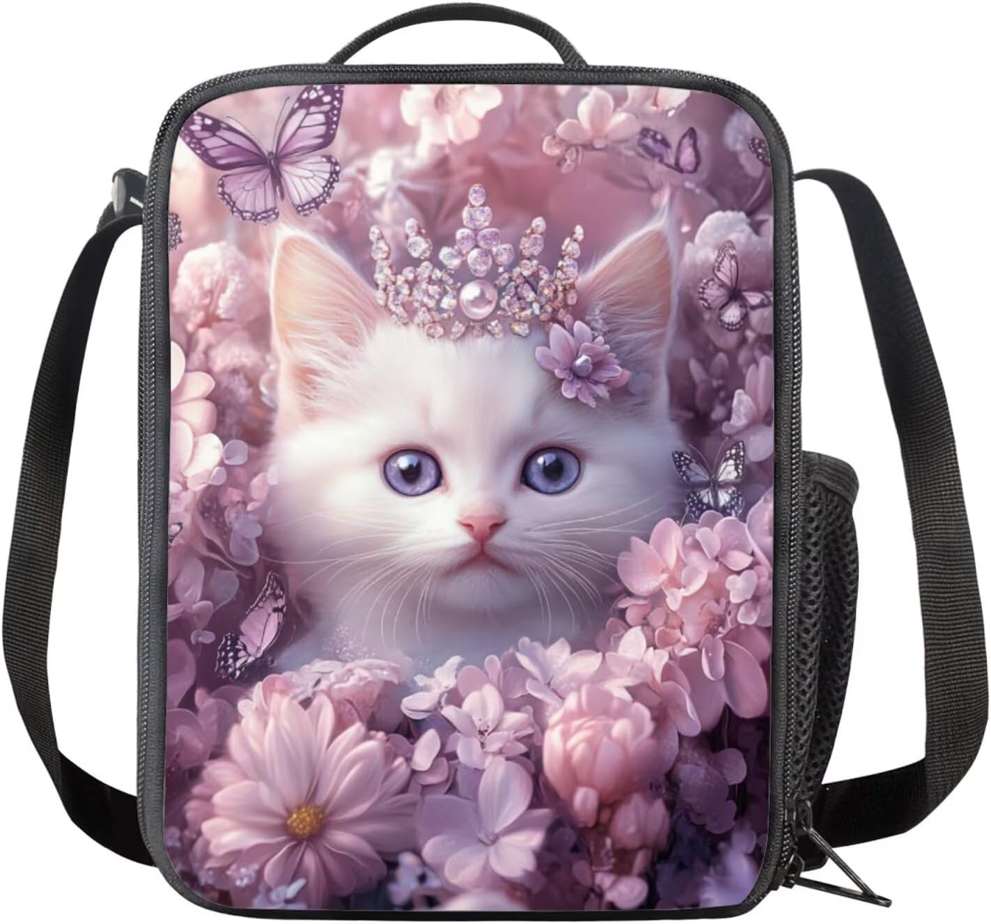 COEQINE Pink Cat Backpack for School for Girls 6-8Y 17 Inch Bookbag Set for Kids Large Capacity School Bag Set for Teen Laptop Back Pack with Handles for First Grade Book Bag 3 Piece