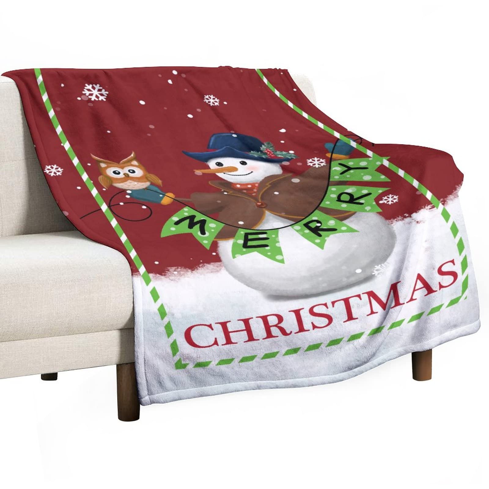 Jeté de canapé Joyeux Noël bonhomme de neige et plaid de lit doux en flanelle 130 x 150