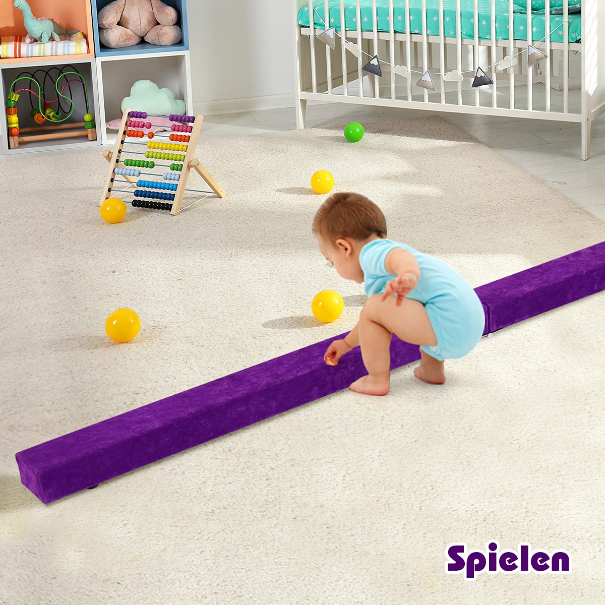 RELAX4LIFE Schwebebalken Kinder 210cm, Balancierbalken zusammenfaltbar, Balance Beam Klappgymnastik mit Rutschfester Basis, Übungsbalken mit Einbauscharniere & Schaumstoff, Gymnastik Übungen zu Hause
