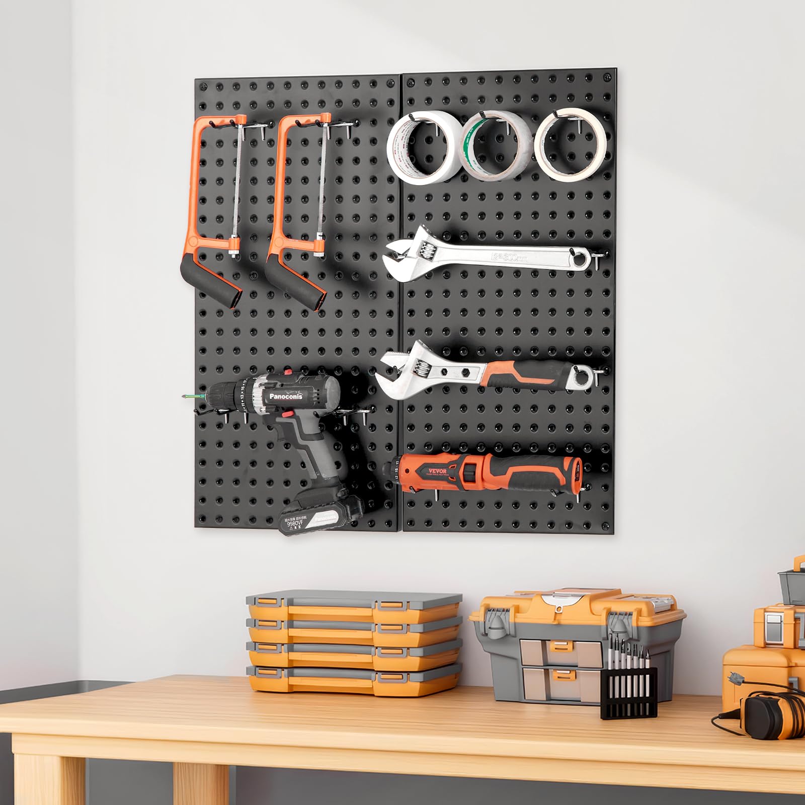 VEVOR Pannello Forato da Muro 812,8x406,4 mm Organizzatore per Garage in Metallo da Parete con 2 Pannelli Forati, Kit per Organizzazione Attrezzi per Ufficio, Studio Artigianale, Cucina, Casa, Nero