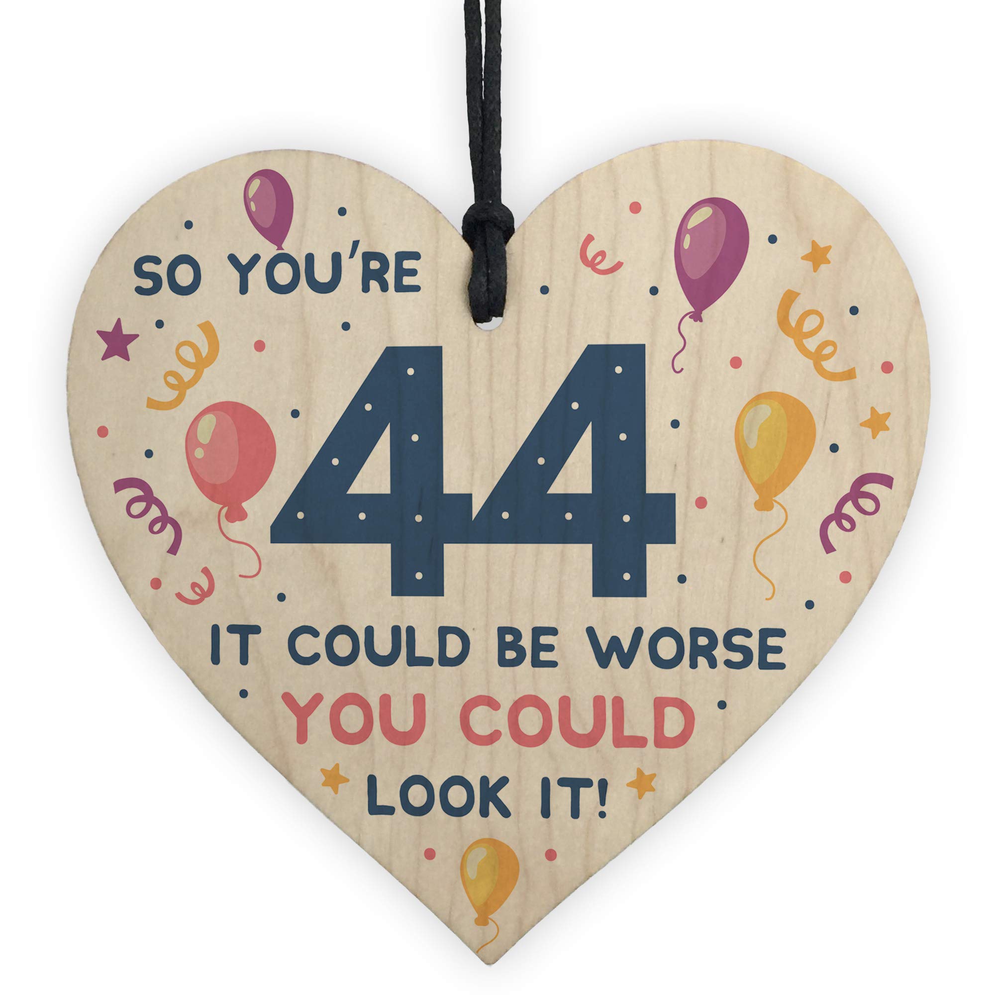Red Ocean Novelty 44th Birthday Gifts Wooden Heart Sign Funny Present For Mum Dad Uncle Auntie Friend