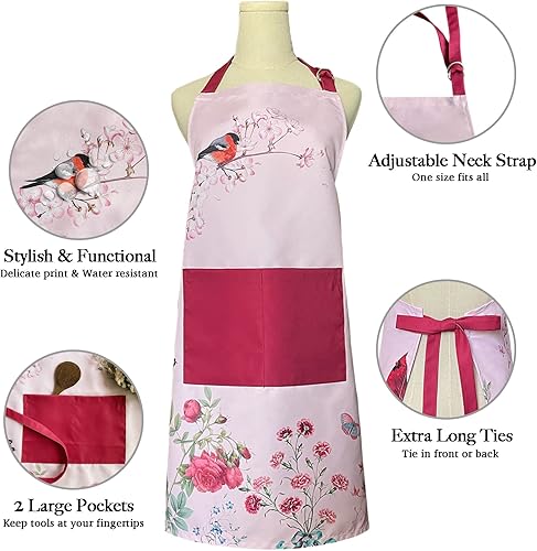 Miniatura 3 de AEKTBY Delantal de cocina con 2 bolsillos, correa ajustable para el cuello y delantal de lazos largos para mujeres y hombres, cocinar, hornear,