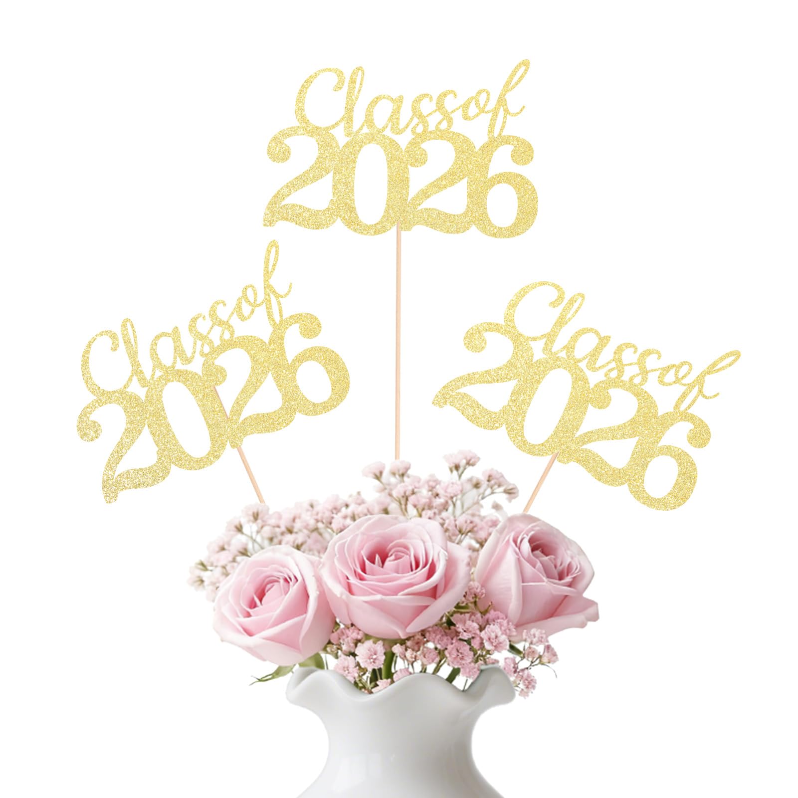 Gold Class of 2026 Double-sided Graduation Table Centerpieces, 12 Pcs Grad Party Decorations with Sticks, Graduation 2026 Party Supplies for Table