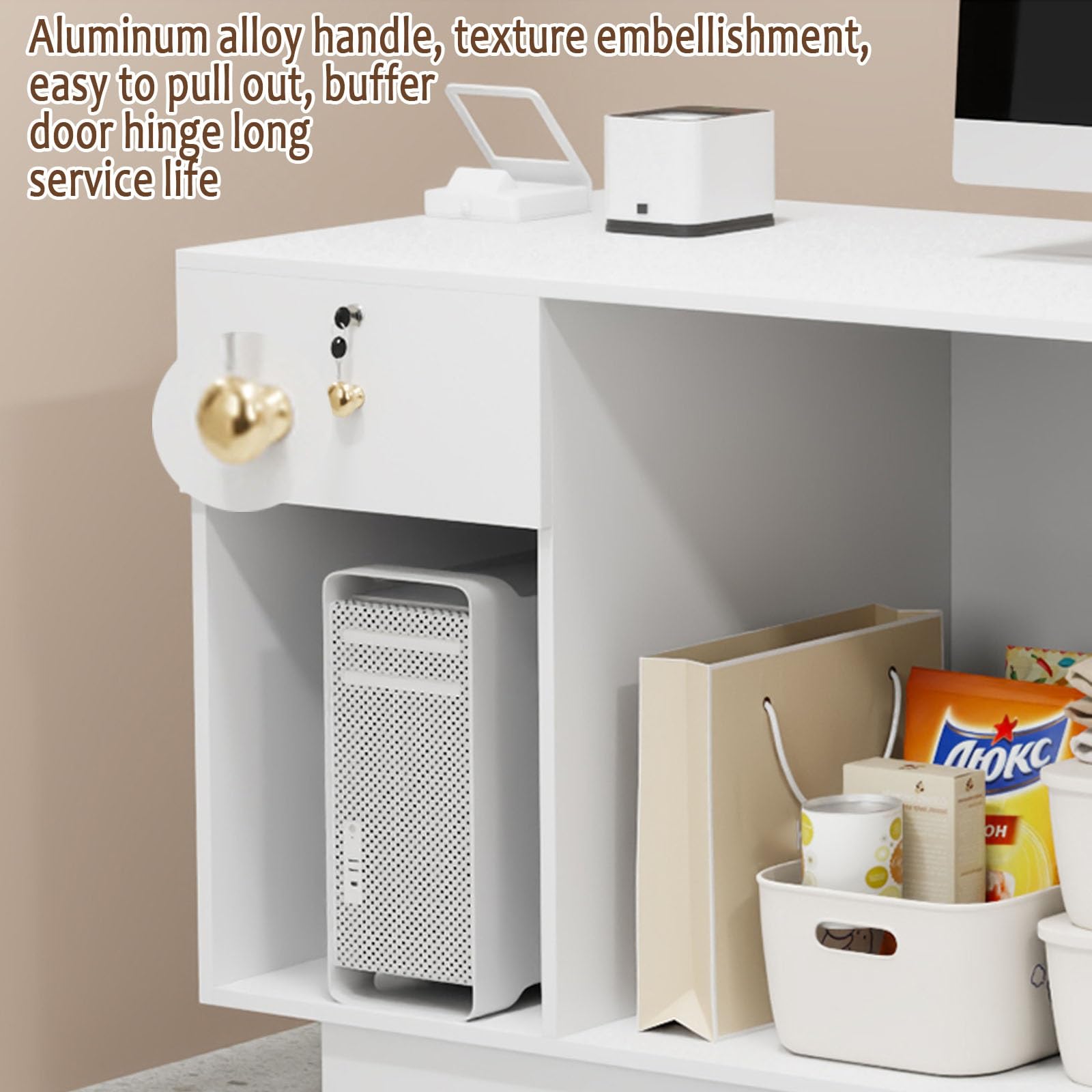 Scrivania piccola con serratura con tavolo da ufficio Ders per sala da lavoro, negozi di abbigliamento e saloni (A 140 cm) - Design moderno e funzionale
