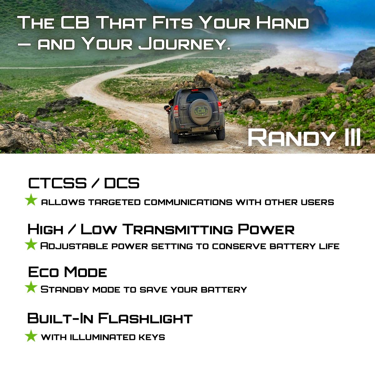 President Randy III FCC AM/FM Handheld CB Radio w/P Channels, NRC, Desktop Dock & Mobile Charge Module, 7Color Display, ASC, VOX, CTCSS/DCS, Weather Channel, Scan Skip, Flashlight, Key Lock (TXUS722)